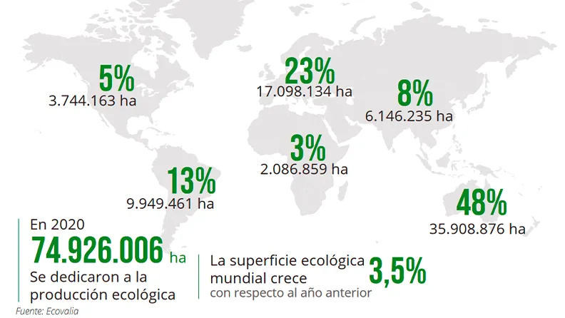 Mapa de la superficie ecológica en el mundo 